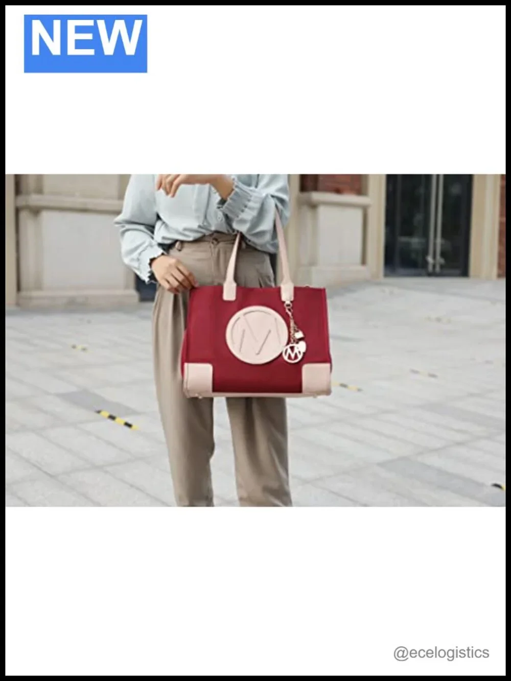 Satchel Tote Handbag & Wristlet Set - Vegan Leather with Crossbody Strap